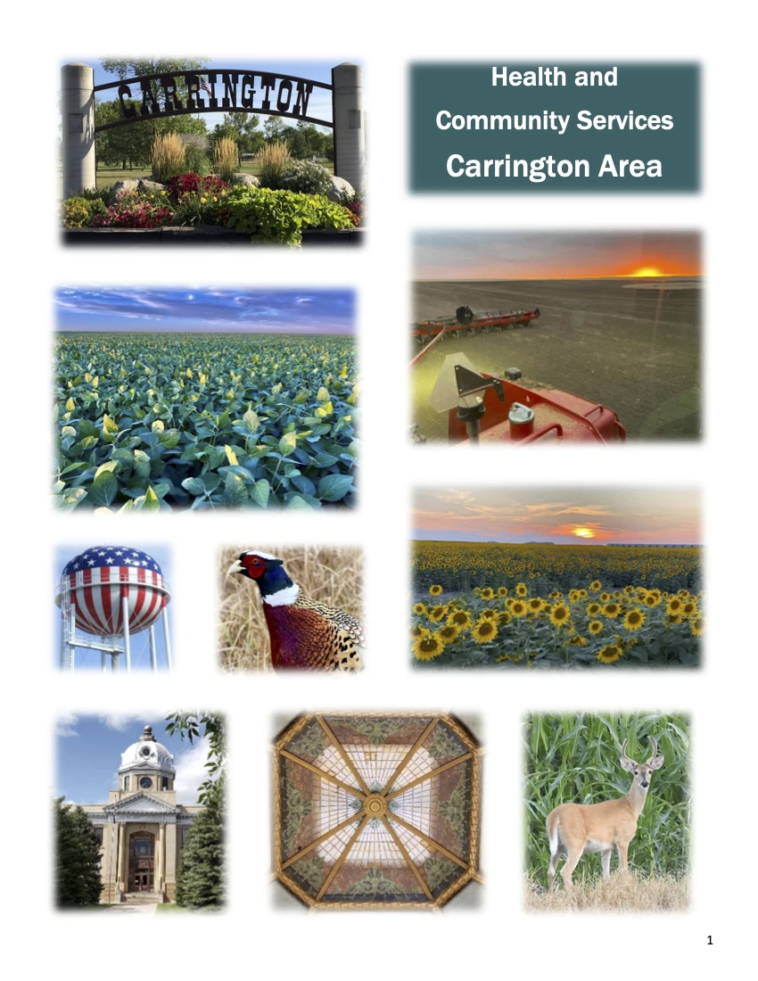 Cover of the Carrington Area Health and Community Services Guide booklet.