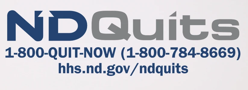 NDQuits logo — 1-800-QUIT-NOW (1-800-784-8669) hhs.nd.gov/ndquits