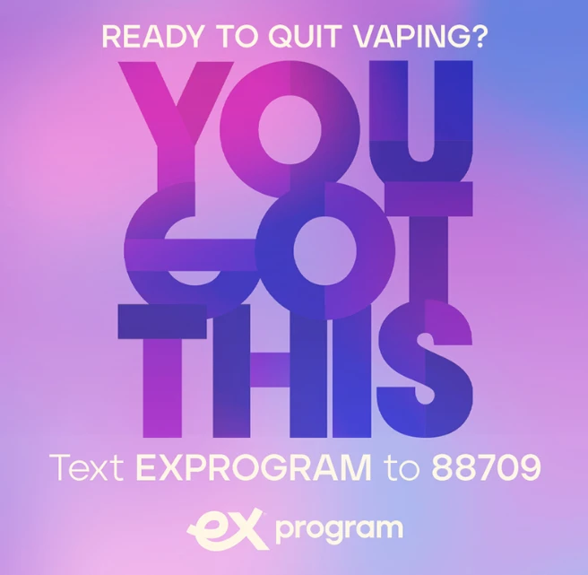 EX Program sign-up graphic — Ready to quit vaping? You Got This. Text EXPROGRAM to 88709 - ex program logo