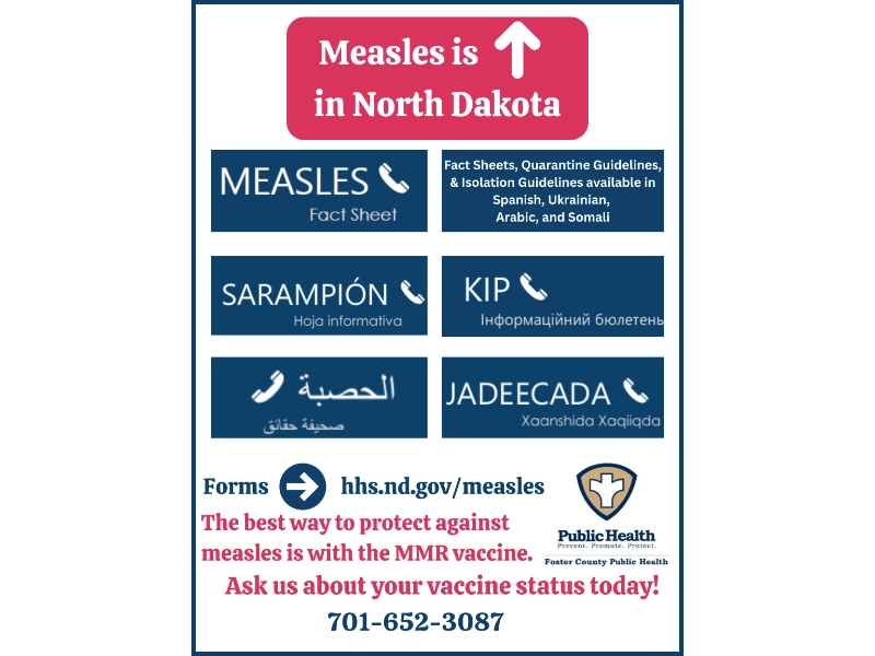 graphic with the words: Measles is up in North dakota.
